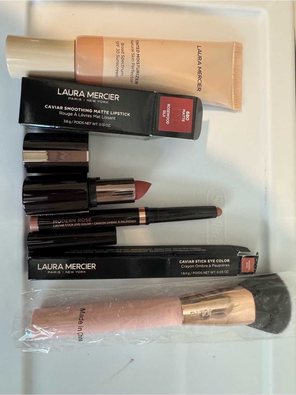 laura mercier Modern Rose Lipstick & Eye Color Set with Nude Primer and Brush